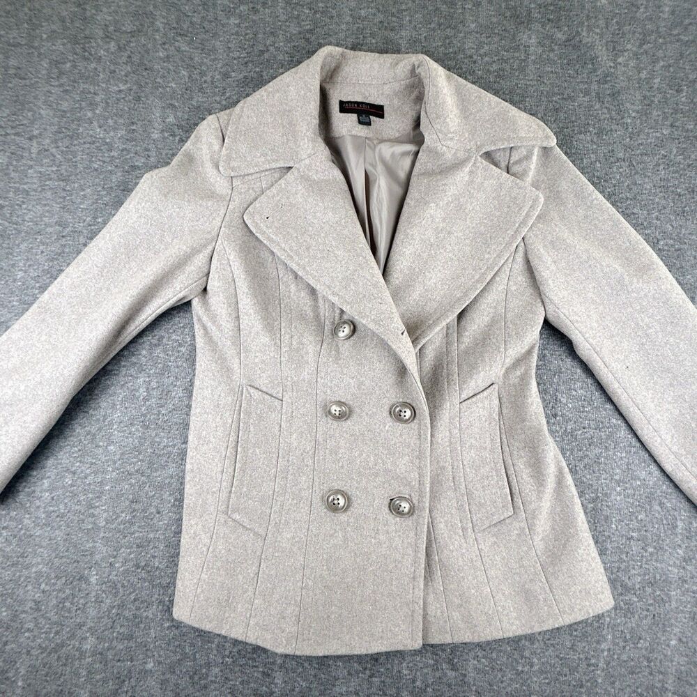 Jason Kole Peacoat Women’s Size S Wool Blend Double Breasted Oatmeal Color - Picture 9 of 10